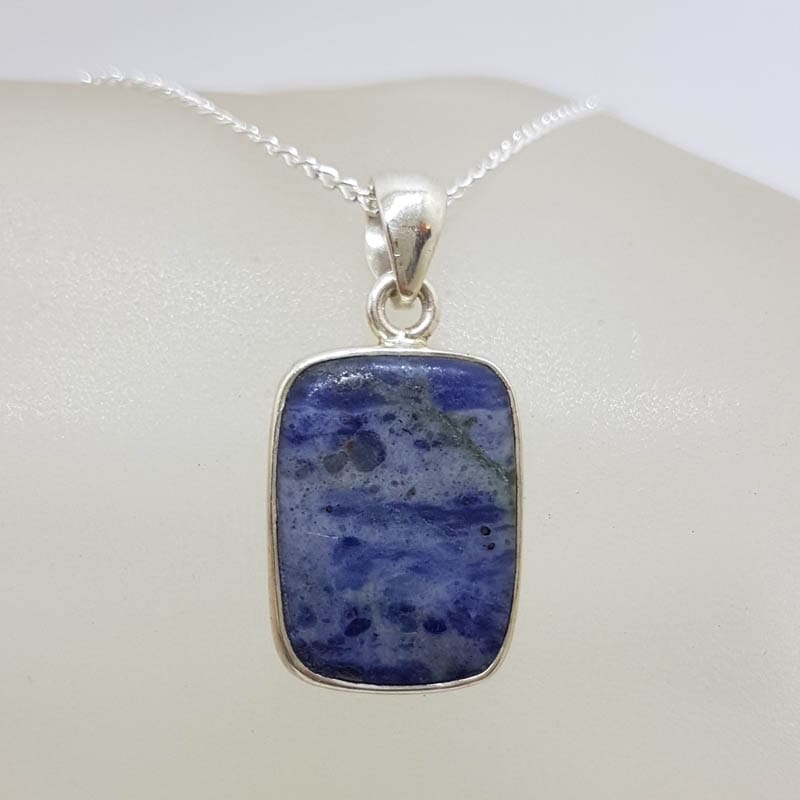 Sterling Silver Sodalite Rectangular Pendant on Silver Chain