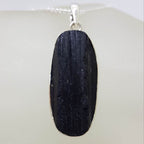 Sterling Silver Black Tourmaline Oval Pendant on Silver Chain