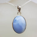 Sterling Silver Oval Owyhee Opal Bezel Set Pendant on Silver Chain