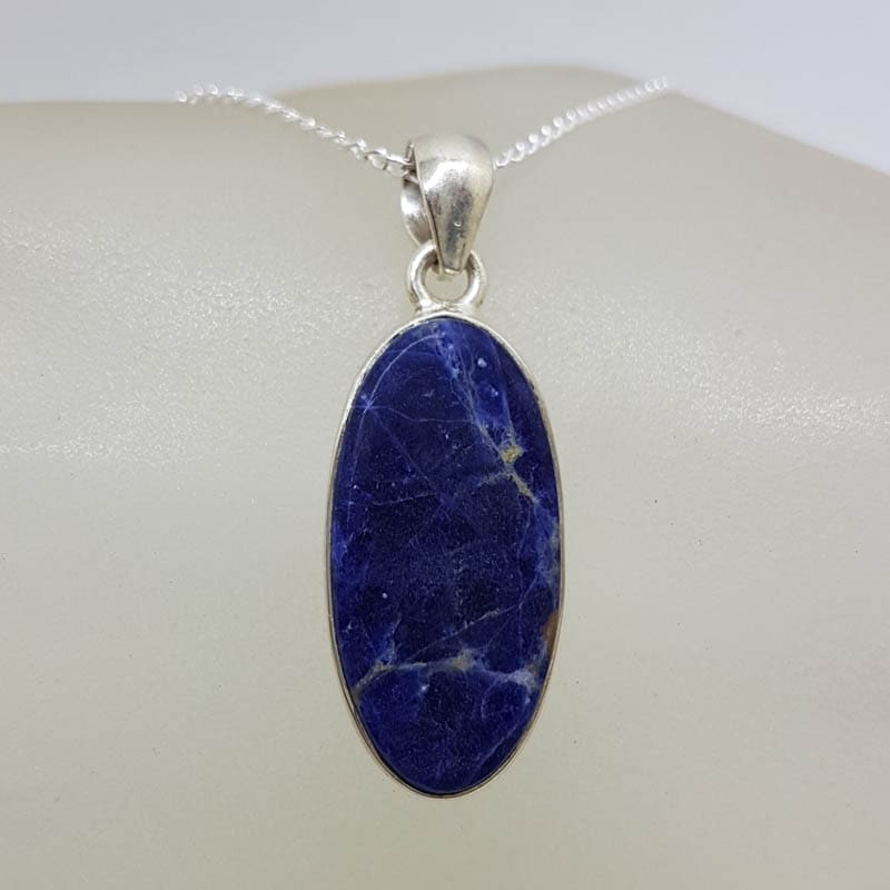 Sterling Silver Sodalite Oval Bezel Set Pendant on Silver Chain