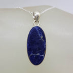 Sterling Silver Sodalite Oval Bezel Set Pendant on Silver Chain