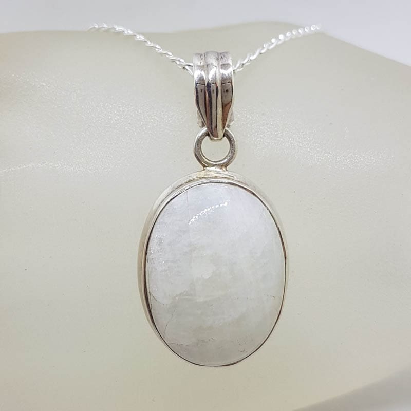 Sterling Silver Moonstone Oval Bezel Set Pendant on Silver Chain