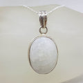 Sterling Silver Moonstone Oval Bezel Set Pendant on Silver Chain