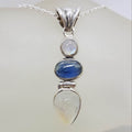 Sterling Silver Moonstone &amp; Apatite Long Drop  Pendant on Silver Chain