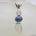 Sterling Silver Moonstone &amp; Apatite Long Drop  Pendant on Silver Chain
