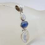 Sterling Silver Moonstone &amp; Apatite Long Drop  Pendant on Silver Chain