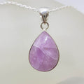 Sterling Silver Kunzite Bezel Set Teardrop / Pear Shape Pendant on Silver Chain