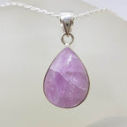 Sterling Silver Kunzite Bezel Set Teardrop / Pear Shape Pendant on Silver Chain