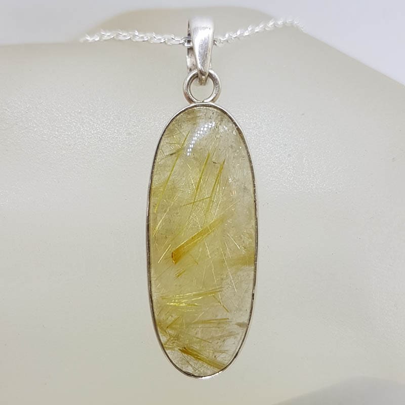 Sterling Silver Rutilated Quartz Oval Bezel Set Pendant on Silver Chain