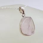 Sterling Silver Rose Quartz Bezel Set Unusual Freeform Shape Pendant on Silver Chain