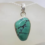 Sterling Silver Natural Turquoise Freeform Shape Pendant on Silver Chain