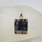 Sterling Silver Black Tourmaline Square Pendant on Silver Chain