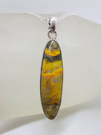 Sterling Silver Bumble Bee Jasper / Quartz Elongated Oval Bezel Set Pendant on Silver Chain