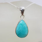 Sterling Silver Amazonite Teardrop / Pear Shape Bezel Set Pendant on Silver Chain