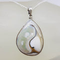 Sterling Silver Mother of Pearl Teardrop / Pear Shape Bezel Set Pendant on Silver Chain