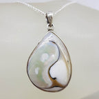 Sterling Silver Mother of Pearl Teardrop / Pear Shape Bezel Set Pendant on Silver Chain