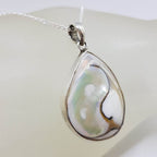Sterling Silver Mother of Pearl Teardrop / Pear Shape Bezel Set Pendant on Silver Chain