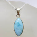 Sterling Silver Larimar Bezel Set Marquis Shape Pendant on Silver Chain
