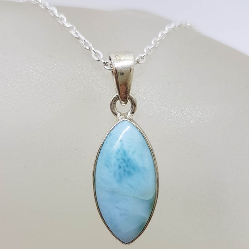 Sterling Silver Larimar Bezel Set Marquis Shape Pendant on Silver Chain