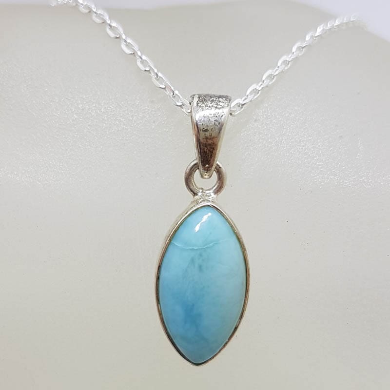 Sterling Silver Larimar Bezel Set Marquis Shape Pendant on Silver Chain