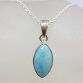 Sterling Silver Larimar Bezel Set Marquis Shape Pendant on Silver Chain