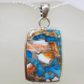 Sterling Silver Rectangular Spiny Oyster Turquoise Pendant on Silver Chain
