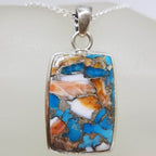 Sterling Silver Rectangular Spiny Oyster Turquoise Pendant on Silver Chain