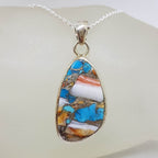 Sterling Silver Unusual Shape Spiny Oyster Turquoise Pendant on Silver Chain