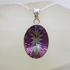 Sterling Silver Oval Mystic Quartz / Mystic Topaz Bezel Set Pendant on Silver Chain