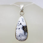 Sterling Silver Dendritic Agate Teardrop / Pear Shape Pendant on Silver Chain