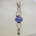 Sterling Silver Long Curved Cabochon Cut Moonstone and Tanzanite Pendant on Silver Chain