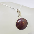 Sterling Silver Round Bezel Set Star Ruby Pendant on Silver Chain