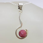 Sterling Silver Long Curved Ruby Pendant on Silver Chain