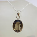 Sterling Silver Oval Bezel Set Smokey Quartz Pendant on Silver Chain