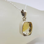 Sterling Silver Bezel Set Unusual Shape Citrine Pendant on Silver Chain