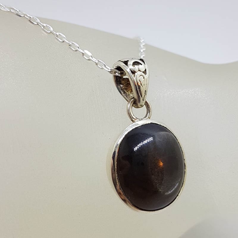 Sterling Silver Round Bezel Set Star Sapphire Pendant on Silver Chain
