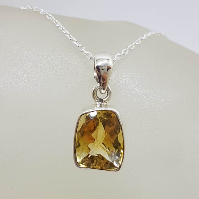 Sterling Silver Unusual Shape Bezel Set Citrine Pendant on Silver Chain
