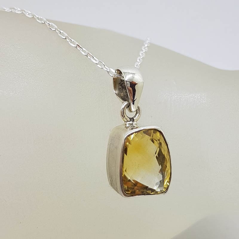Sterling Silver Unusual Shape Bezel Set Citrine Pendant on Silver Chain