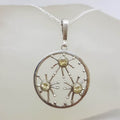 Sterling Silver 3 Citrine in Starburst Patterned Round Pendant on Silver Chain