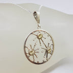 Sterling Silver 3 Citrine in Starburst Patterned Round Pendant on Silver Chain