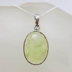 Sterling Silver Oval Bezel Set Prehnite Pendant on Silver Chain
