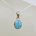 Sterling Silver Oval Bezel Set Larimar Pendant on Silver Chain