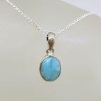 Sterling Silver Oval Bezel Set Larimar Pendant on Silver Chain