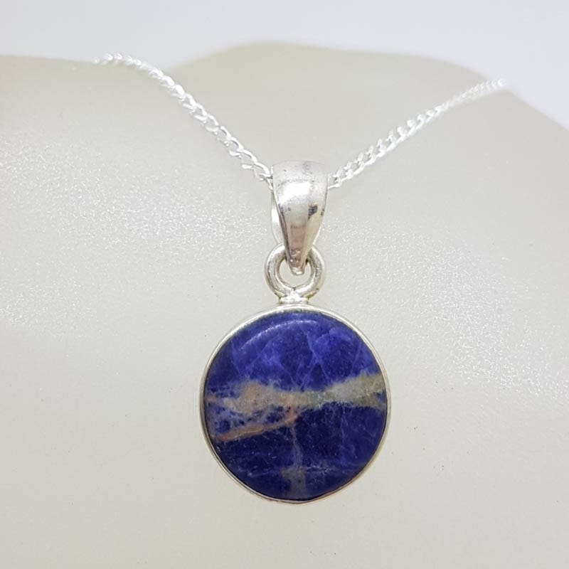 Sterling Silver Round Bezel Set Sodalite Pendant on Silver Chain