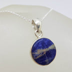 Sterling Silver Round Bezel Set Sodalite Pendant on Silver Chain