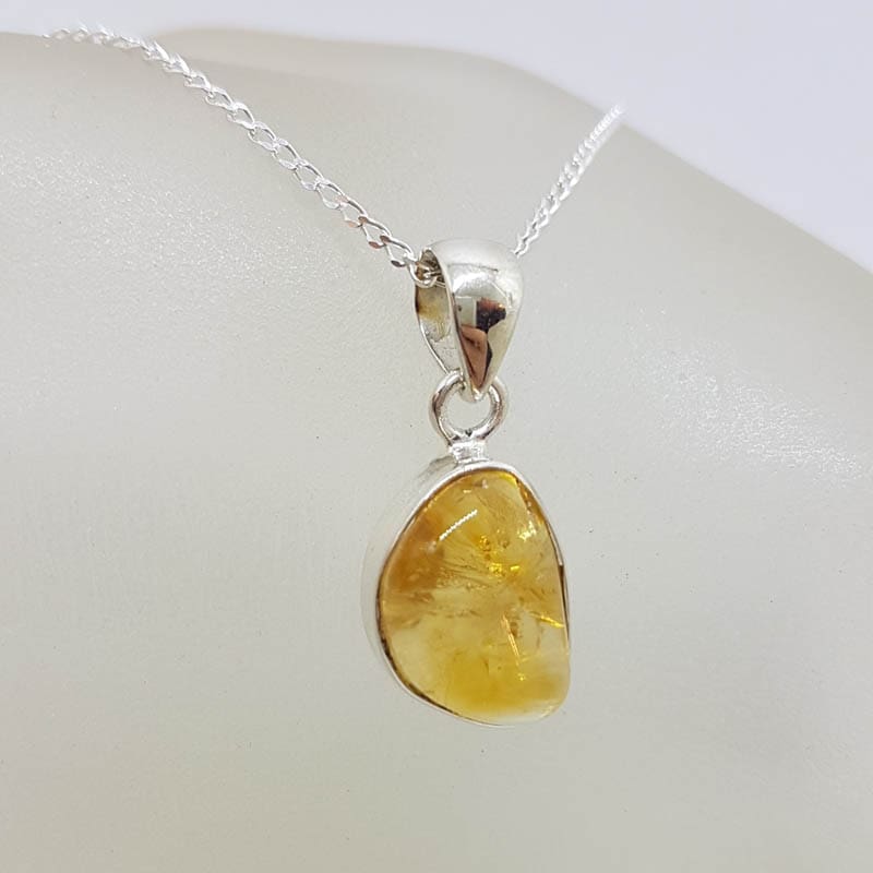 Sterling Silver Free Form Bezel Set Citrine Pendant on Silver Chain