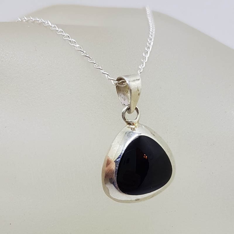 Sterling Silver Triangular Onyx Pendant on Silver Chain