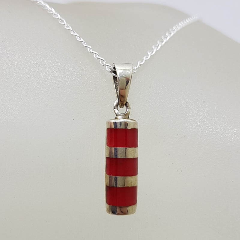 Sterling Silver Red Striped Line Pendant on Silver Chain