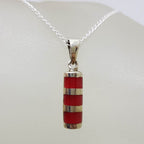Sterling Silver Red Striped Line Pendant on Silver Chain