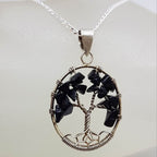 Sterling Silver Oval Onyx Tree of Life Pendant on Silver Chain
